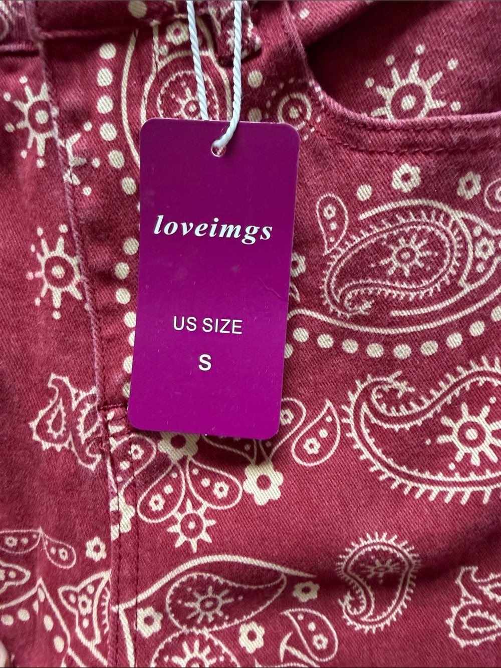 Women’s Barrel Leg Burgundy Paisley Print Jeans - Picture 3 of 4